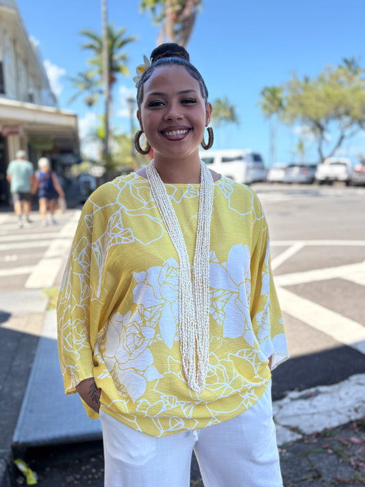 Makuahine Blouse Lei Kiele Yellow/White