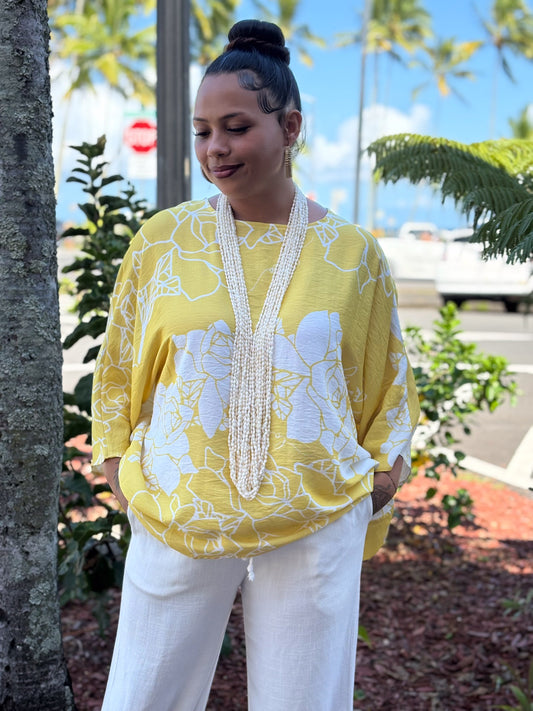 Makuahine Blouse Lei Kiele Yellow/White