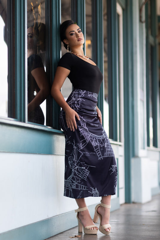 Pencil Skirt Hilo Vintage Map Black/White